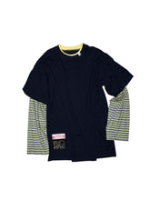 Fake Two-Piece Contrast Color Loose Striped?T-Shirt